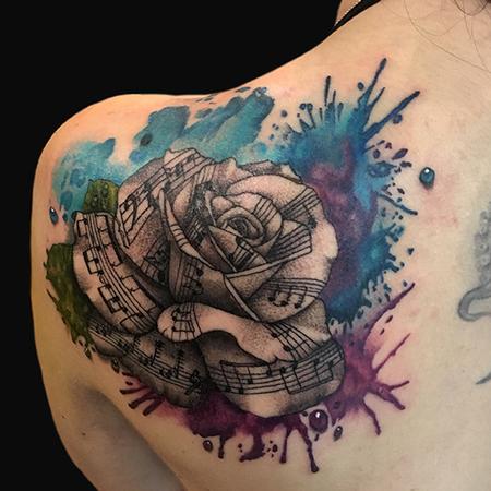 tattoos/ - Watercolor Rose with Music Notes - 132593